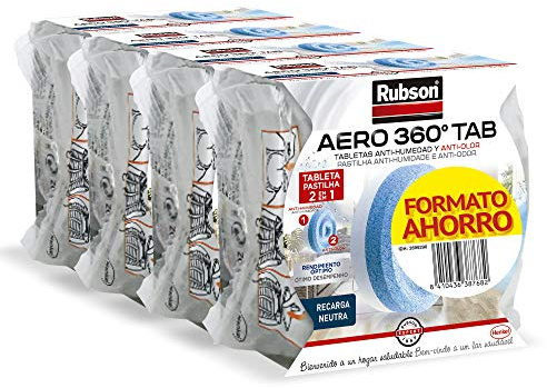 Rubson Aero 360° Tab Tabletas Recambio Deshumidificador, 4 Recargas x 450 g