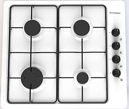 SCHNEIDER - SCTG6040B1 - Table de cuisson - Gaz - 4 foyers - 7500 watts - Email - Blanc