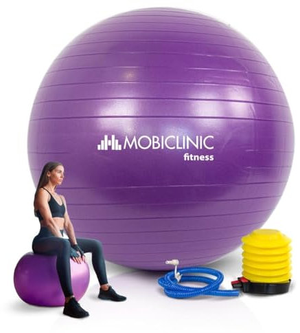 Mobiclinic, Pelota de Pilates, 58 cm, Incluye inflador, Antideslizante, Anti-pinchazos, Lavable, Balón, para Fitness, Deporte, Embarazada, Py-01, Entrenamiento, Morado