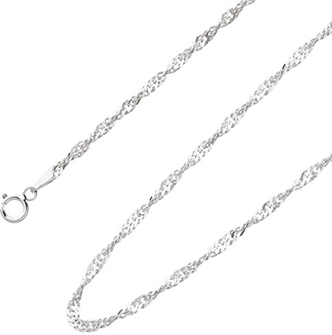 Ardeo Aurum Unisex Damen Herren Kette aus 375 Gold Weißgold Singapurkette Halskette 2,1 mm Breite und 45 cm Länge mit Karabinerverschluss