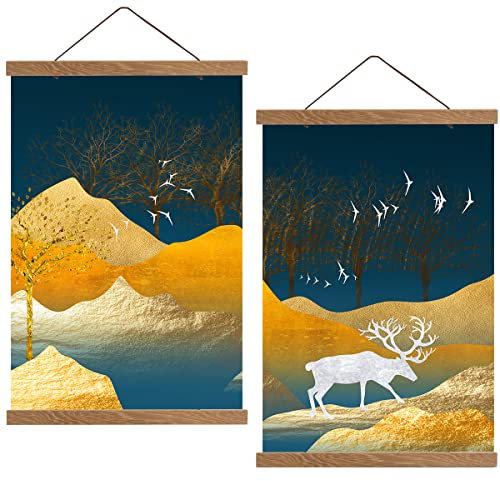 FOCCTS A3 Poster Frame Hangers 2 Pack Wood Wooden Magnetic Poster Hanger Frames Hanging Kit for Posters, Pictures, Prints, Photos, Maps, Scrolls, Canvas Artwork (30cm / 11.8, Teak Wood)