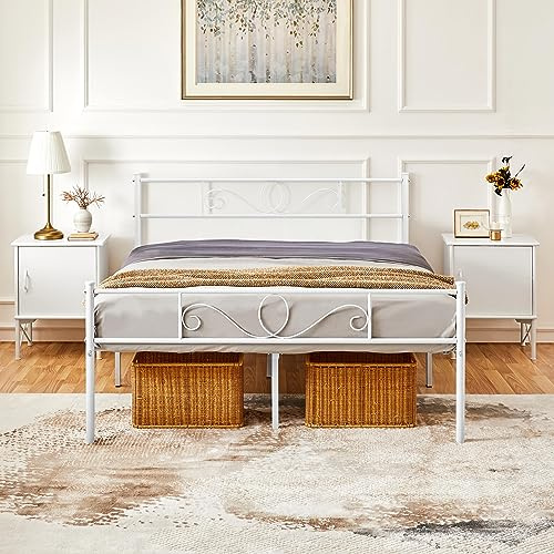 Yaheetech Bettrahmen 160 x 200 cm Metallbett mit Lattenrost Doppelbett Gästebett Jugendbett mit Kopfteil für Schlafzimmer Gästezimmer Weiß
