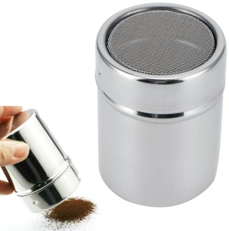 2 Stück Puderzuckerstreuer, Edelstahl Feinmaschiger Streuer Mehlsieb Streudose mit Deckel für Pfeffer, Salz, Zucker, Kaffee, Kakao, Gewürze