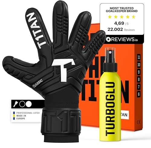 T1TAN Classic 1.0 Black-Out Turbo – målvaktshandskar och Grip Booster – utan fingerskydd – fotbollshandskar för målvakt – storlek 10