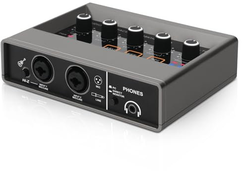 XTUGA Q16 Interface audio professionnelle Carte son USB pour l'enregistrement avec résolution audio de 16 bits/48 kHz Prise moniteur intégrée, effets DSP, enregistrement en studio…