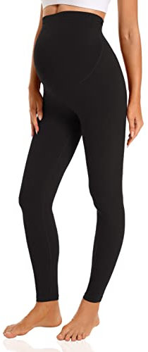 Gowjog Damen Umstandsleggings High Waist Schwangerschaftsleggings Blickdichte Umstandsleggings Stretch Lang Umstandsmode Leggings für Schwangere (Schwarz,L)