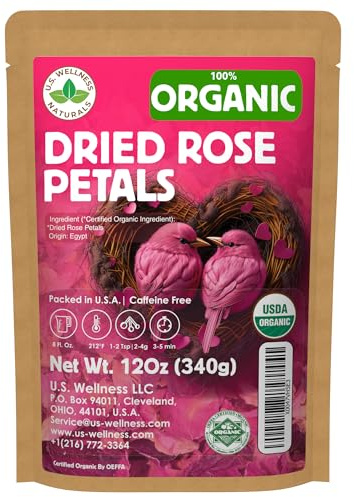 Organic Culinary Rose Petals, 12 oz, Dried, Edible for Tea and Bath