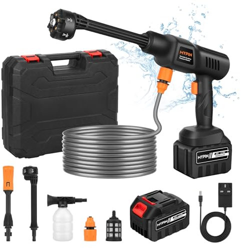 MYPIN Cordless Pressure Washer, Portable Pressure Washers, 6 in 1 Rechargeable Battery Pressure Washer, Cordless Jet Wash with 5M Hose, Cordless Power Washers for Patio and Car, Floor Garden Cleaning