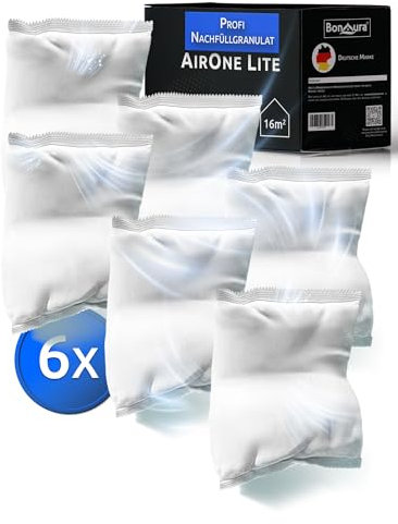BonAura® AirOne Lite Badezimmer & Küche Luftentfeuchter Nachfüllpack I 6er Set 450g Luftentfeuchter Granulat I Entfeuchter Nachfüllpack I Schutz gegen Schimmel & Gerüche