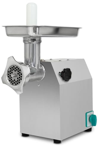 VERTES Tritacarne Elettrico, acciaio inox, 1100W, 220 kg/h, taglia 22, professionale per la ristorazione, 2 vassoi di alimentazione, 4 dischi forati, 2 coltelli, tamper, marcia avanti, retromarcia