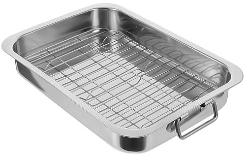 SHOWERORO Rectangular Baking Pan Stainless Steel Tray Rack Practical Ovenware Tray for Baking Dishes for Kitchen Use