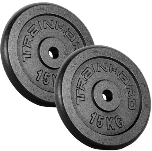 Train Hard Hantelskivor set, 5/10/15/20/30/40/50/60 kg, 30/31 mm hål, gjutjärn, viktskivor, viktskivor, träningsskivor (30 kg, B:15 x 2)