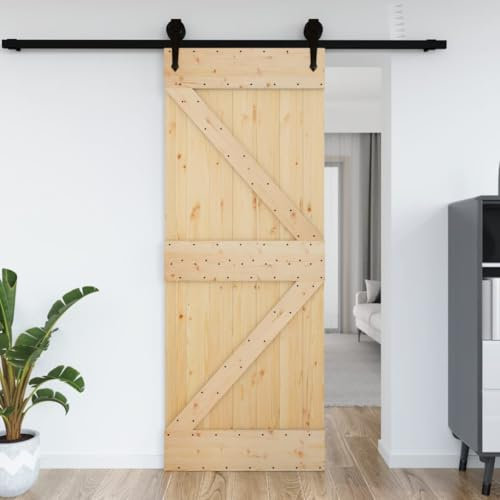 Annlera Porta scorrevole interna in legno di pino massiccio, per camera da letto, cucina, fienili, garage, ecc. Design salvaspazio, marrone e nero, 85 x 3,6 x 210 cm