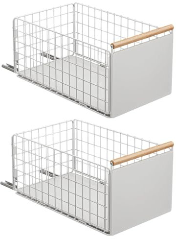 2 Stück Teleskopschublade Küche Ausziehbare Schublade, Tiefere Schubladen organizer Mit Schubladenschienen und Holzgriff, Metall Pull Out Drawer für Küchenschränke - (40T x 24B x 19,5H CM)Ohne Bohren
