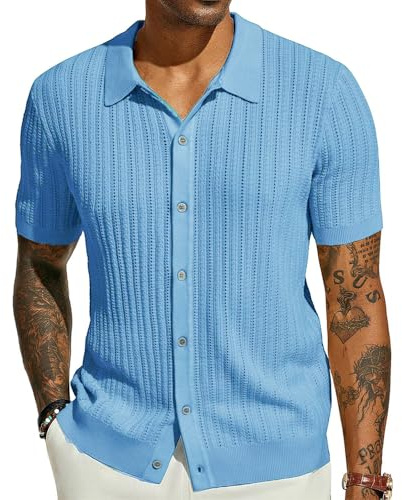 Danfiki Polo para Hombre Manga Corta de Punto con Botones Camisa Tropical de Playa para Verano Hawaiana
