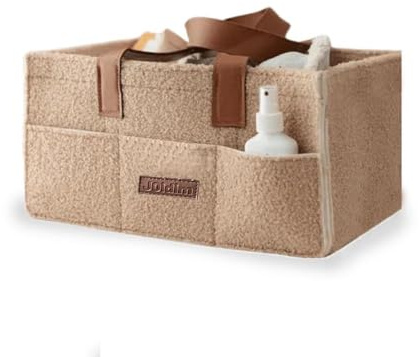 Joidim – Panier à couches bébé en feutre boho – Grand organisateur portable pour nursery, maternité et voyages – Poches latérales et rangements pratiques (Beige)