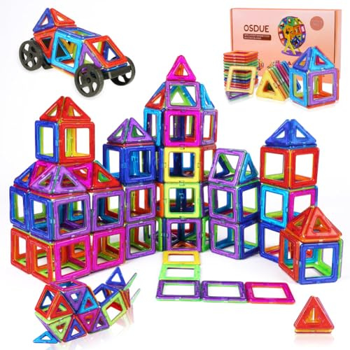 OSDUE Bloques de Construcción Magnéticos, 84 Piezas Magneticas Juegos de Construcciones Magneticas Educativos Juguetes Cumpleaños Navidad Regalo