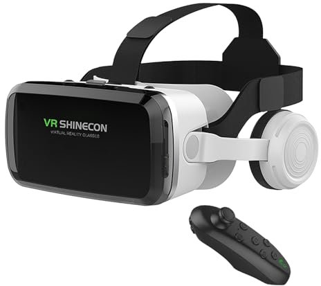 LONGLU Casque VR pour Téléphones Portables à Écran 4,7‑6,7 Pouces Lunettes de Réalité Virtuelle 3D Bluetooth avec Contrôleur Compatible avec iPhone et Samsung Android Cellphone etc.​ (avec contrôleur)