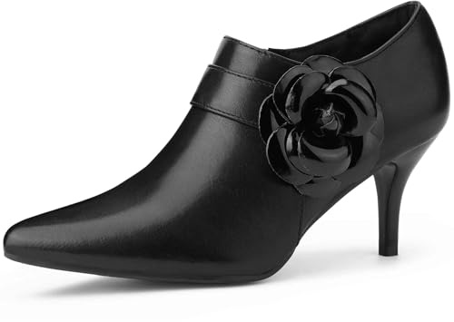 Allegra K Women's Flower Pointy Toe Side Zip Stiletto Heels Ankle Booties Black 6.5 UK/Label Size 8.5 US
