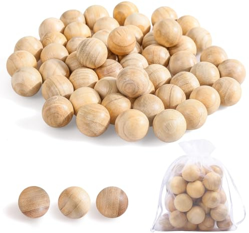 moinkerin 50 Piezas Bolas de Madera de Cedro Repelente de Polillas de Cedro para Cajones, Cajas de Almacenamiento, Armarios (2.5CM)