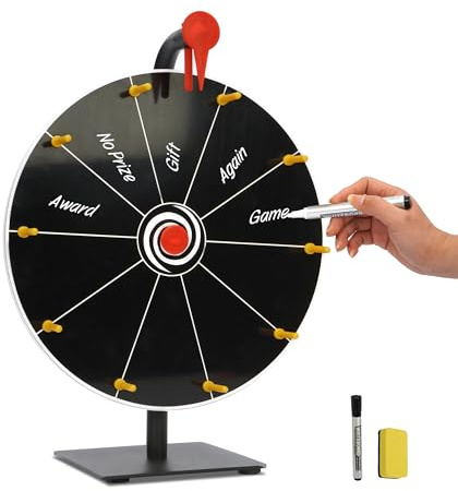 jxgzyy Spin the Wheel Roue de roulette de table de 30,5 cm pour prix avec marqueurs effaçables à sec et gomme, roues rotatives noires pour salon, carnaval, fête, pub, jeu de fortune