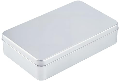 CREATCABIN Metal Tin Box with Lids Rectangular Empty Tinplate Containers Silver Portable Storage Metal Box Multipurpose Storage Box for Crafts Jewelry Cookies Home Organizer Storage 7x4.3x1.6Inch