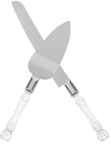 KICHOUSE Set 2 Pezzi Coltello e Pala per Torta Nuziale in Acciaio Inox Manico Cristallo, Spatola per Servire Dolci e Taglia Pasta, Utensili per Compleanno e Anniversario, Regalo Elegante