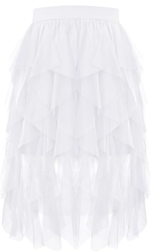 Wikoan Gonna Tulle Trasparente da Donna Gonna a Onde Lunghe Asimmetrica S-3XL