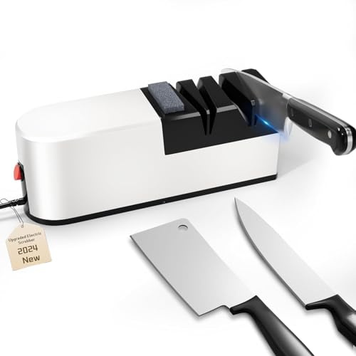 Affilacoltelli elettrico, sistema di affilatura coltelli 5 in 1 con lama dritta, affilacoltelli professionale diamantato PER affilatura grossolana, riparazione e affilatura coltelli (NP9)