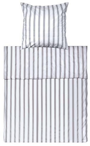 Lavea Bettwäsche Set - Vincent 135 x 200cm + 80 x 80cm. Design: Breite Streifen - Farbe: Jeansblau 100% Baumwolle. Hochwertig mit Reißverschluss. GOTS/Bio Zertifiziert.