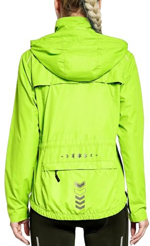 FitsT4 Sports Damen Fahrradjacke Radfahren Laufen Jacken Leichtgewicht Wasserabweisend Windbreaker Wanderjacke Reflektierend Trekking Regenjacke mit Kapuze,Fluorescent Gelb,M
