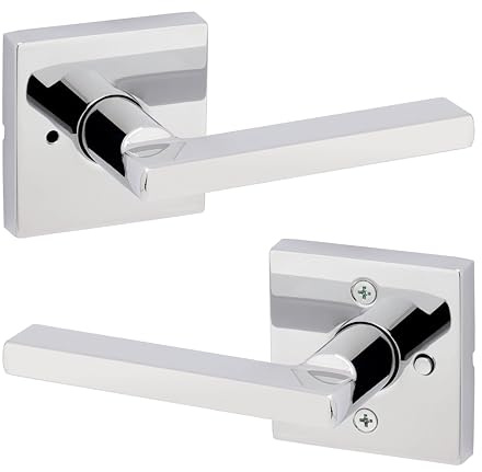 Kwikset Halifax Interior Privacy Door Handle with Lock, Door Lever For Bathroom and Bedroom, Polished Chrome Reversible Keyless Push Button Lock Door Lever