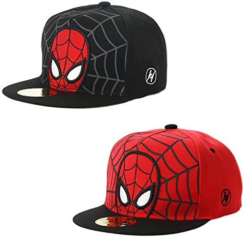 Dremokay 2 Stück Kinder Superheld Snapback Spider Cap Hip Hop Cartoon Sport Baseball Caps verstellbare Hüte für kleine Jungen Kleinkinder Alter 2-8 (Color C)