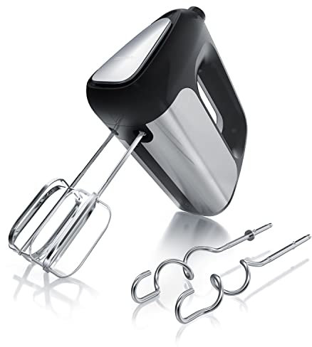 Arendo - Elektrischer Handmixer Handrührer 500 W - inkl. 2 Rührbesen und 2 Knethaken aus Edelstahl – Handrührgerät - Hakenentriegelung – Turbotaste – Thermosicherung – Edelstahloptik - schwarz