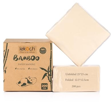 LEKOCH 200 PCS Einweg Baum frei Bambus Papier Servietten 100% kompostierbar und Eco 2 Ply Tissue Hochzeit Abendessen Servietten 25 * 25CM