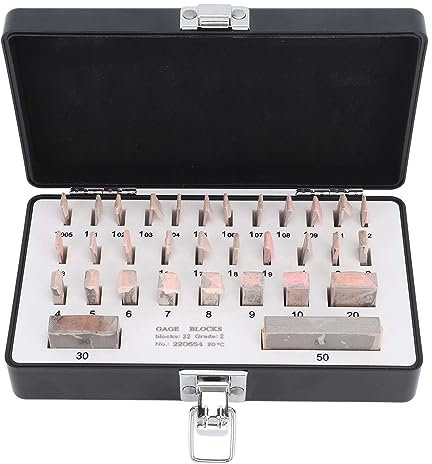 Gauge Block Set, 32Pcs Heat Treatment Steel High Accuracy Low Surface Roughness Gage Block Set Clear Marking Good Grinding Force Gauge Blocks Machinist Set with Storage Box