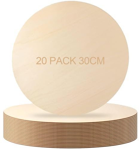 ZOENHOU 20 Pcs 30cm Wooden Circles, 3mm Thick Unfinished Blank Wood Rounds Wooden Disc Cutouts Slices, 11.8 inch Large Round Wood for Crafts
