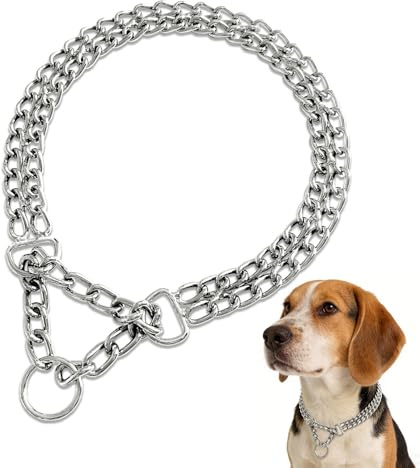 LOS ANDES Dog Chain Collar No Pull Metal Martingale Collar Anti Chew Training Collar Chrome Plated Double Link Dog Collar for Small Medium Dogs(Suitable for Dog Neck:40-47cm)