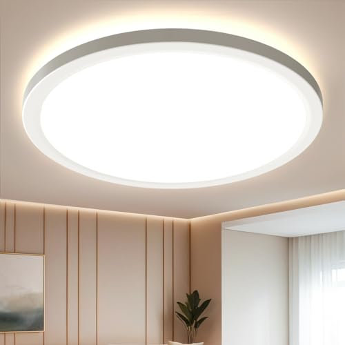 EASY EAGLE LED Deckenleuchte Flach, Rund Deckenlampe 4000K, IP44 Modern Badezimmer Lampe für Flur Schlafzimmer Balkon Keller, Ø218, 1800LM, 18W