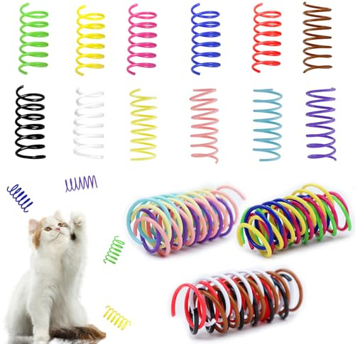 Andiker 12 Uds gato primavera juguete, colorido plástico resistente espiral juguete interactivo para gatos de interior a swat (12 pcs)