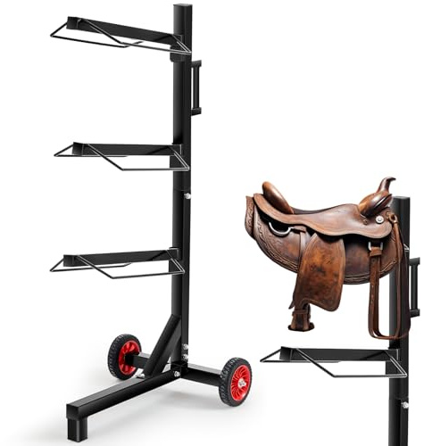 Abbylike 3 Tier Saddle Rack Stand with Wheels Portable Heavy Duty Saddle Pad Rack Horse Tack Storage for English Western Horses Blanket Stall Supplies Accessories