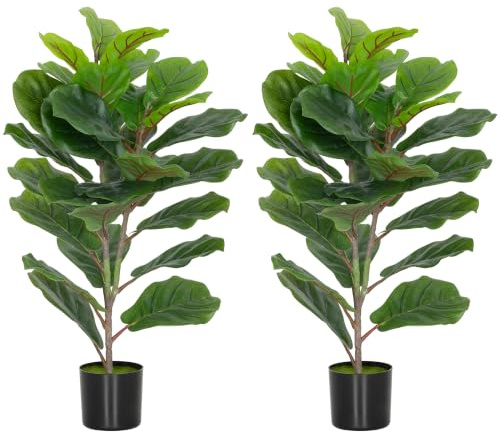 HOMCOM Lot de 2 Plantes Artificielles Intérieures 80 cm Vert | Figuier Arbre Artificiel, Pot en Plastique et Flocage, Fausse Plante, Décoration Maison Bureau Salon Chambre