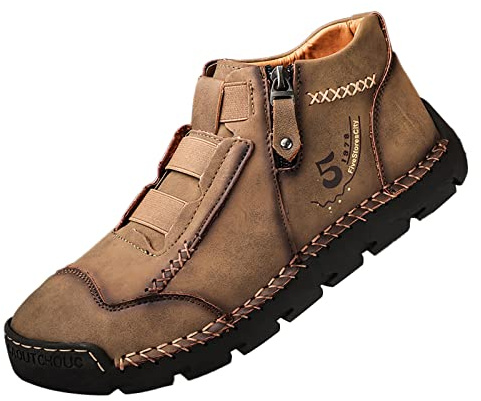 Scarpe da ginnastica da uomo, in pelle PU, con cerniera laterale, suola in gomma, scarpe da trekking, scarpe da trekking alla moda retrò, scarpe da trekking resistenti, scarpe da ginnastica comode