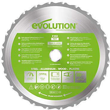 Evolution Power Tools FURYBLADE255MULTI - Hoja de Sierra Multiuso con Punta de Acero de Carburo FURY, 255 mm, Plata/Verde
