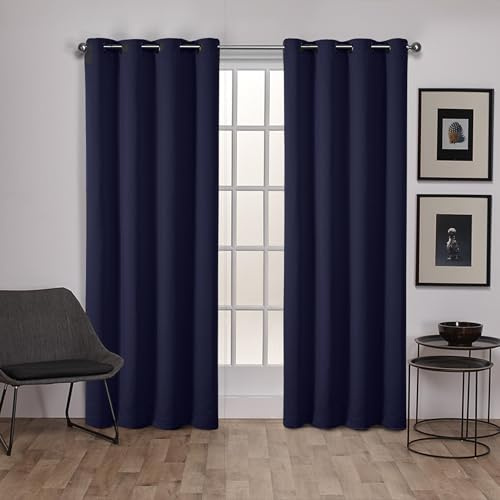 Exclusive Home Curtains Sateen Woven Blackout Grommet Top Panel Pair, Peacoat Blue, 52x108, 2 Piece