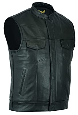 Leatherick SOA Gilet da motociclista in vera pelle da uomo in pelle per equitazione e gilet con taglio alla moda, con tasche profonde (L - EUR52)