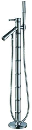 Casa Padrino Luxus Badewannen Standarmatur mit Handbrause Silber H. 86,5 cm - Freistehende Badewannenarmatur in Bambus Optik - Luxus Bad Zubehör