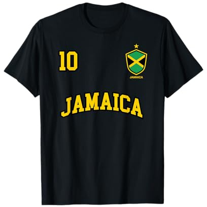 Jamaica Team Sports Number 10 Soccer Jamaican Flag T-Shirt