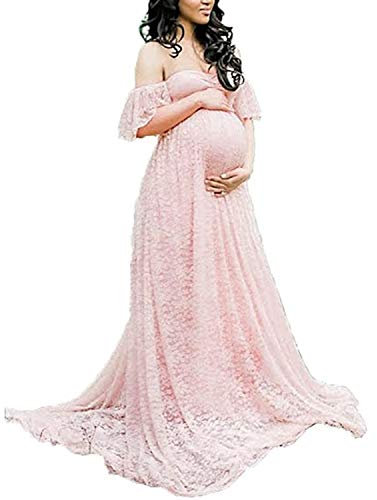 BUOYDM Femme Robe en Maternité Enceinte Costume Photo Shoot Robe Elégante pour Plage Wedding Cocktails Soirée (XL, Rose)