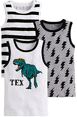 Camisetas de Tirantes para Niño Algodón Cuello Redondo Camisetas Interiores Bebé Niño pequeño Dibujos Animados Camiseta sin Mangas Pack de 3